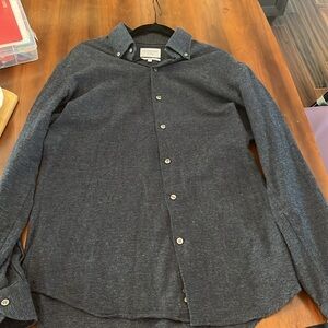 Tailored Fit Navy 100% Cotton long Sleeve Thick Botton-Down Shirt